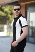 Erkek Kısa Kollu Polo Yakalı Blok Desenli Triko Bluz resmi